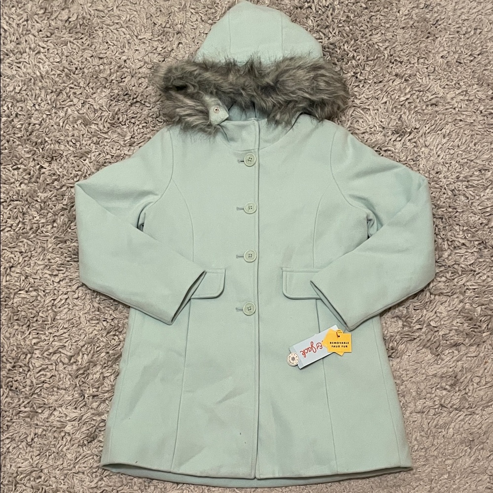 NWT Cat & Jack Mint Green Faux Wool Hooded Jacket, Size S
